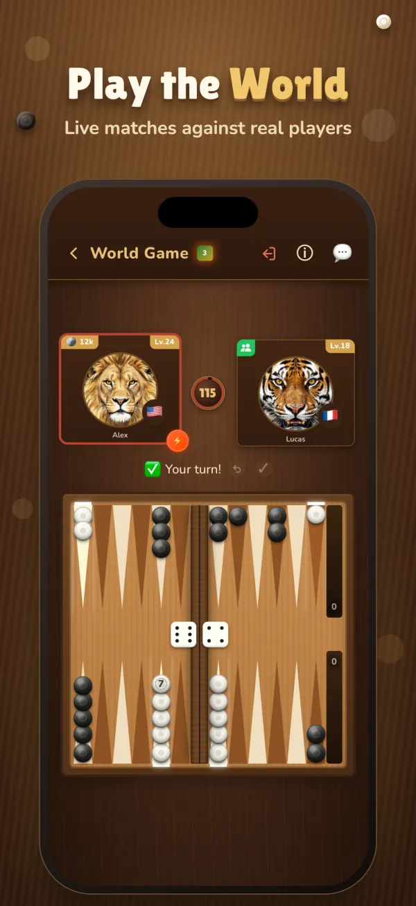 Play the World: live Backgammon matches against real players