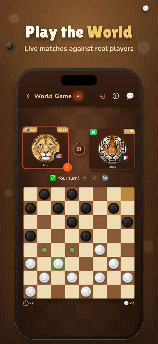 Play the World: live Checkers matches against real players