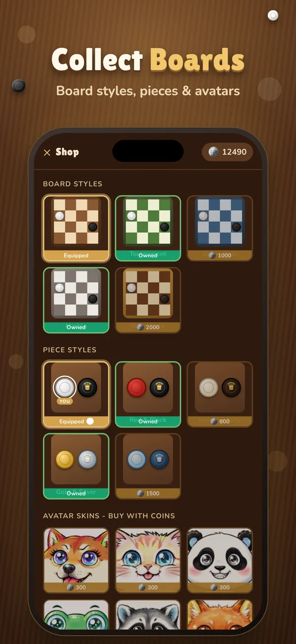 Collect Boards: board styles, pieces and avatars in the shop