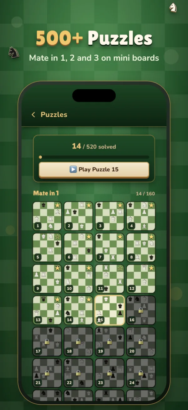 500+ Puzzles: checkmate in 1, 2 and 3 on mini boards