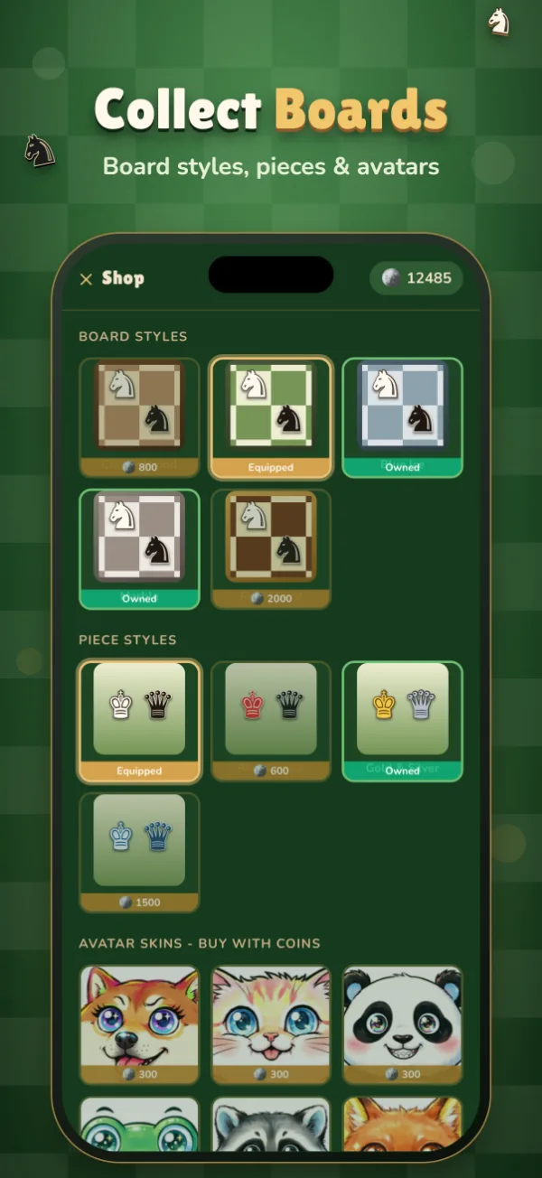 Collect Boards: board styles, pieces and avatars in the shop